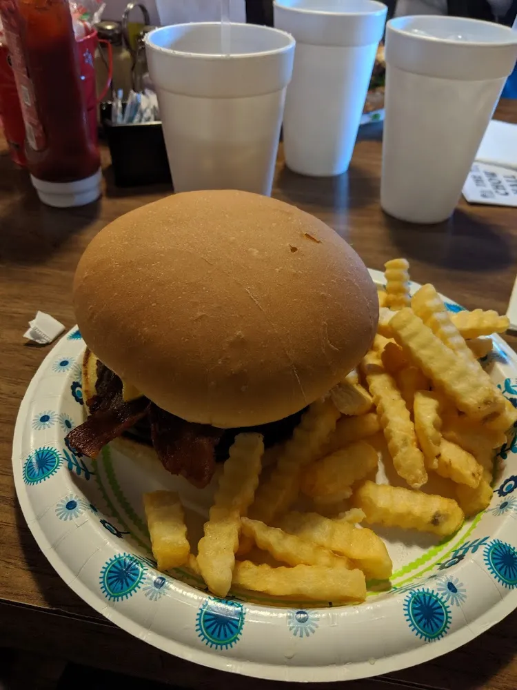 Bacon Cheese Burger and Fries