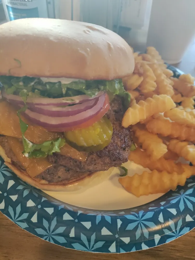The Pounder Burger with Smoked Cheddar and Fries
